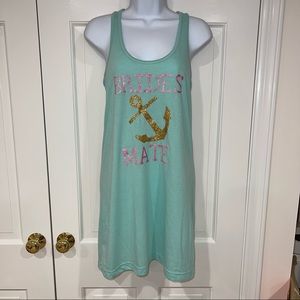 Brides Mate Boxercraft bridesmaid dress tank swim coverup teal cotton an…